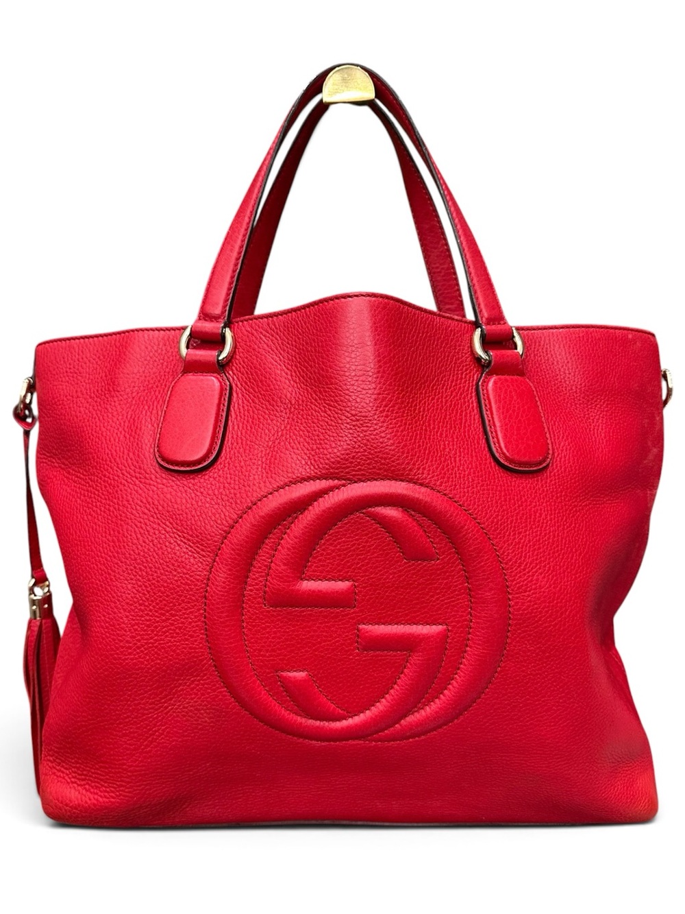 Gucci Soho Large Tomato Red Leather Interlocking G Tassel Tote Bag